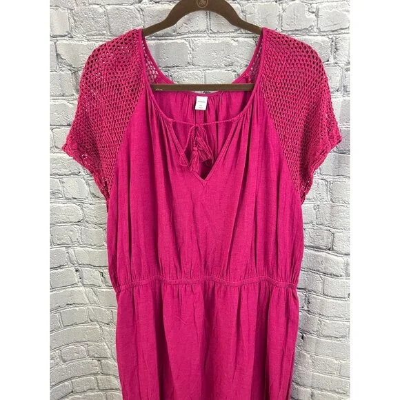 Old Navy Women's Berry Pink Crochet Lace Sleeve Tiered  Midi Dress Size XXL - Picture 3 of 11